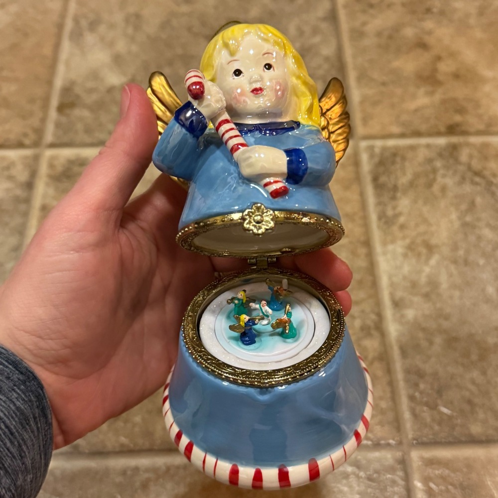 Mr Christmas Musical Angel Ornament 2010 Wind Up Rotating Blue Gold 4.5"